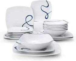 Square Porcelain Dinnerware Sets for 6, 18-Piece Ceramic Plates and Bowls Set, Kitchen Dinnerware Set with Simple Lines, Dishwas