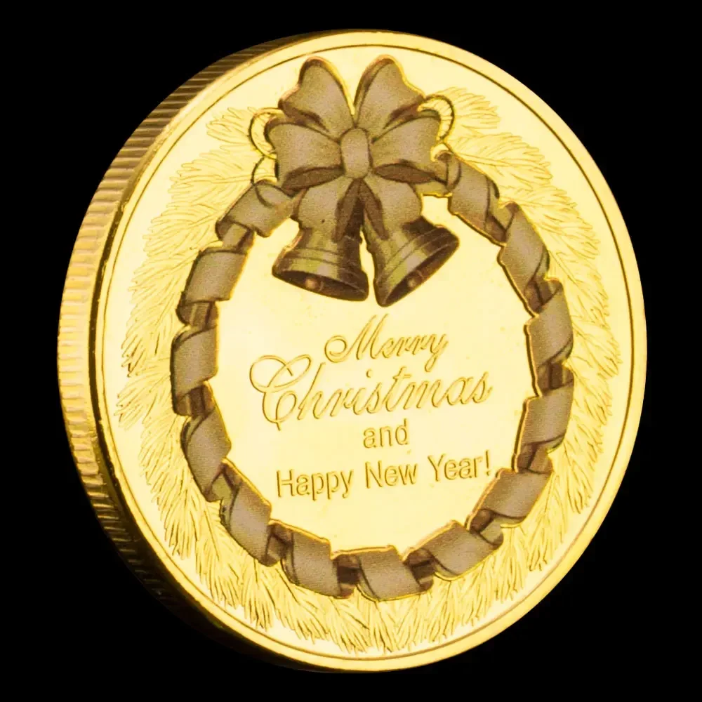 Home Decorations Merry Christmas and Happy New Year Santa Claus Wishing Golden Plated Coin Souvenirs Special Present for Kids