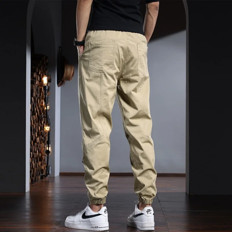Khaki Baggy Men's Casual Pants Summer Streetwear Casual Cotton Elastic Waist Drawstring Trousers CP2222