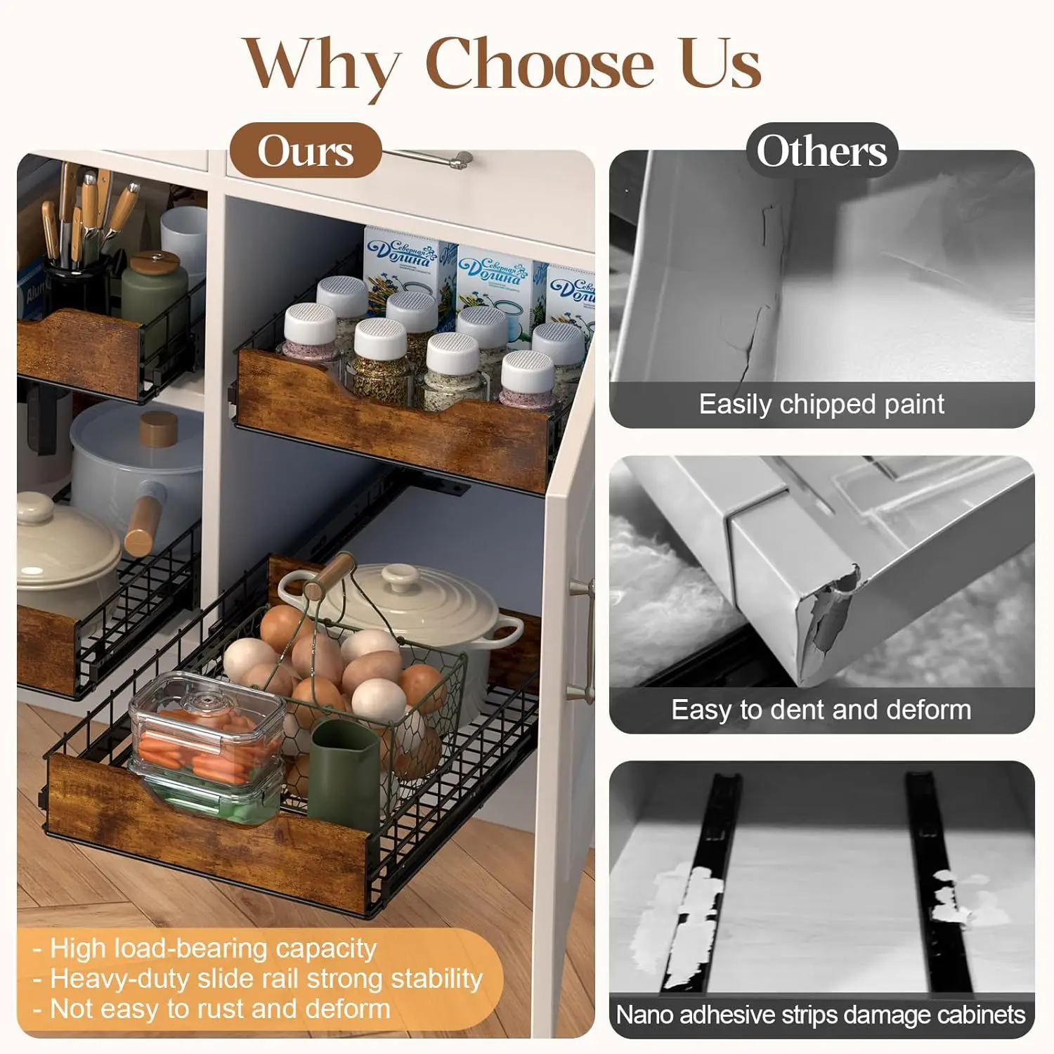 Spot cabinet pull basket Multifunctional combination pull basket Fixed slide saves space Iron wood combined iron wire basket