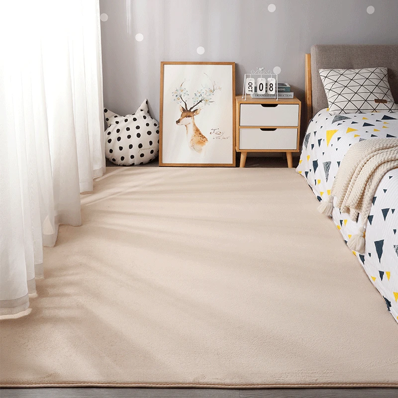 Soft Thickened Living Room Carpets Coral Velvet Solid Color Floor Mats Machine Washable Children's Crawling Blanket Bedside Rugs