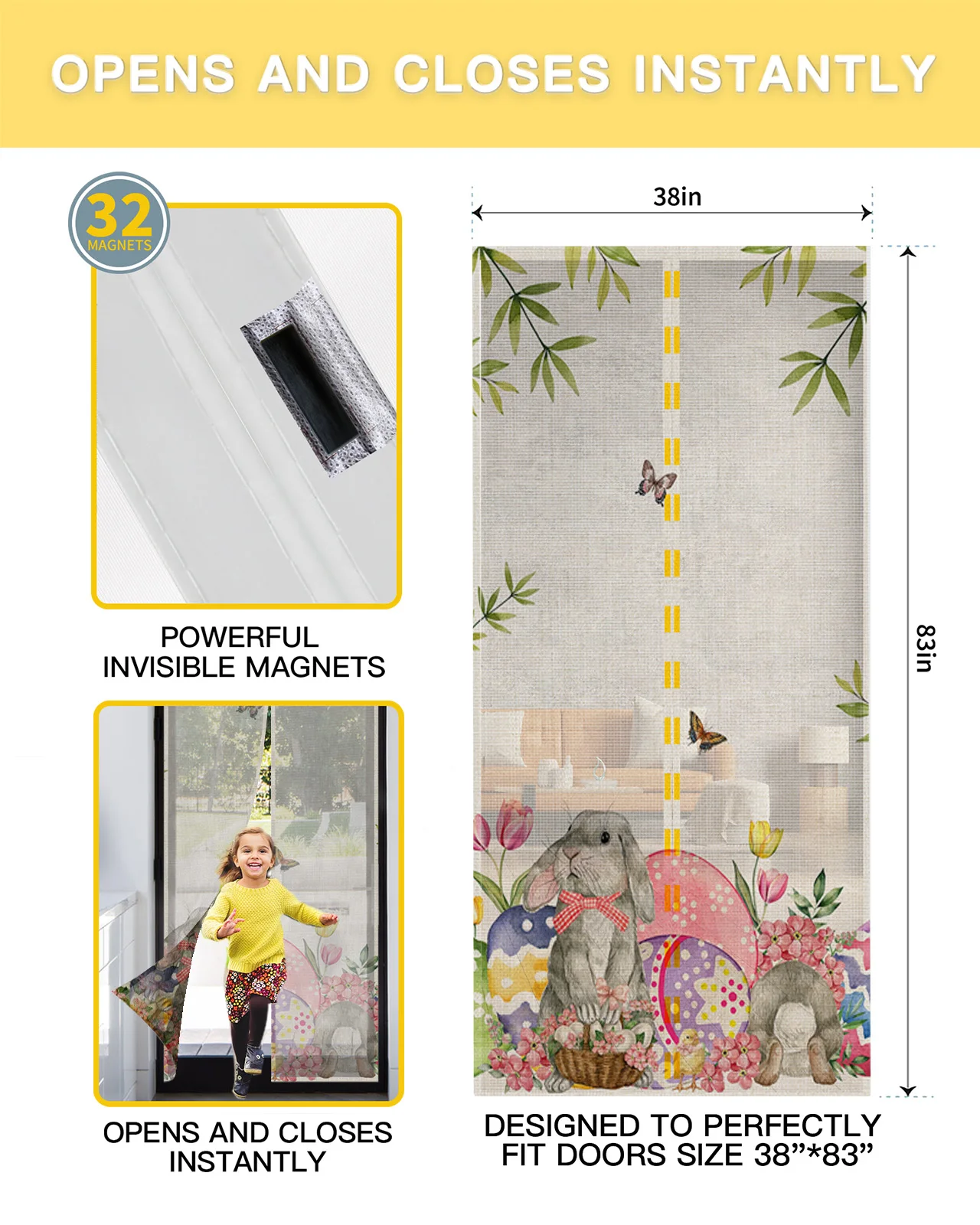 Easter Spring Tulip Egg Rabbit Kitchen Curtain Magnetic Mosquito Net Curtains Summer Bedroom Anti Insect Door Curtain