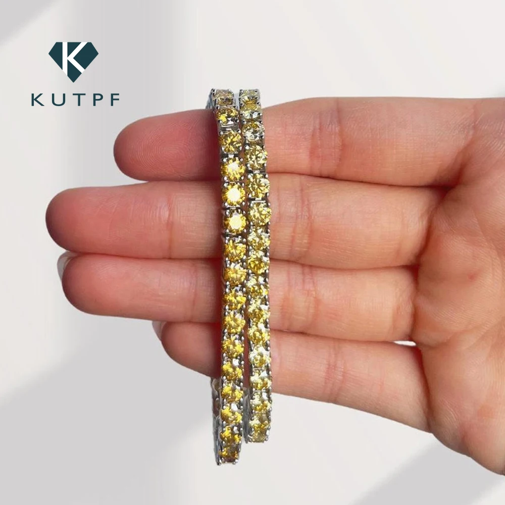 

3-6mm Gold Color Real Moissanite Diamond Tennis Bracelets for Women Men 925 Sterling Silver Plate 18k Gold Bangle Fine Jewelry