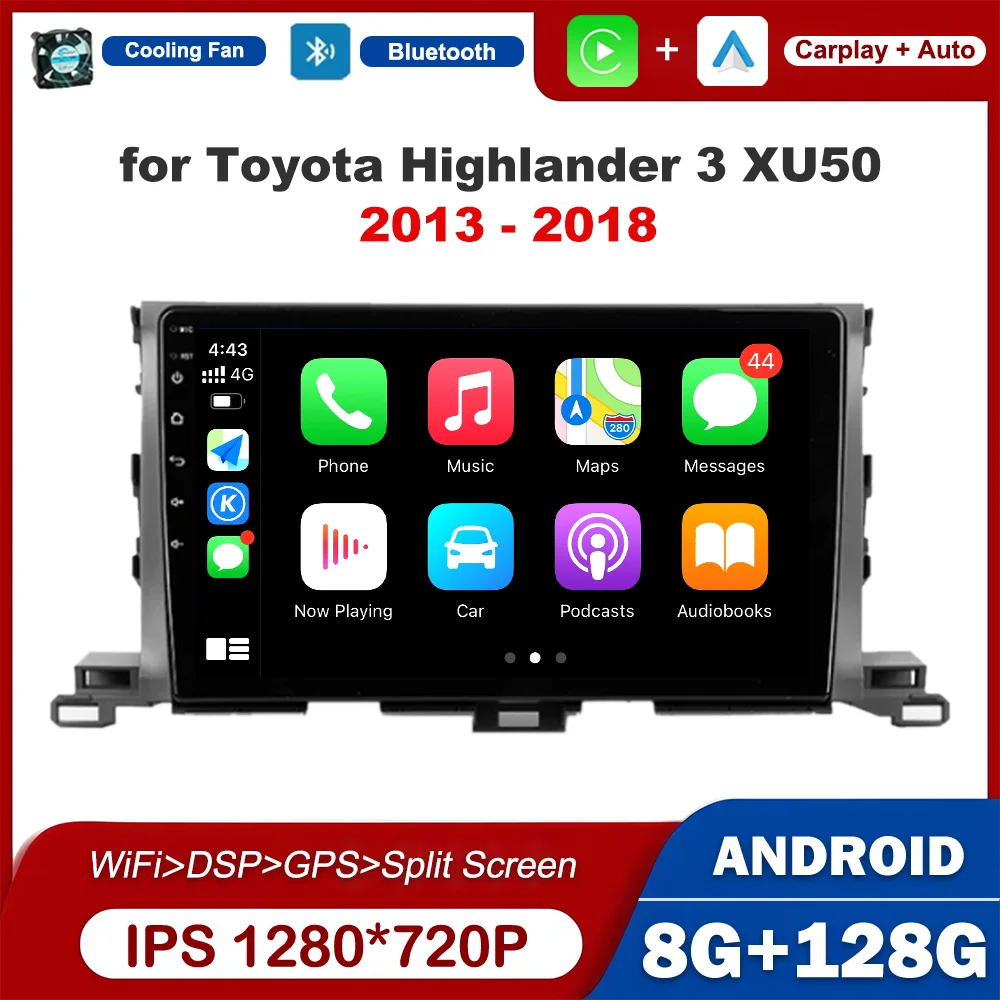 

Android OS 10 '' for Toyota Highlander 3 XU50 2013 - 2018 GPS Navigation Car Radio Multimedia Player Wireless Carplay Bluetooth