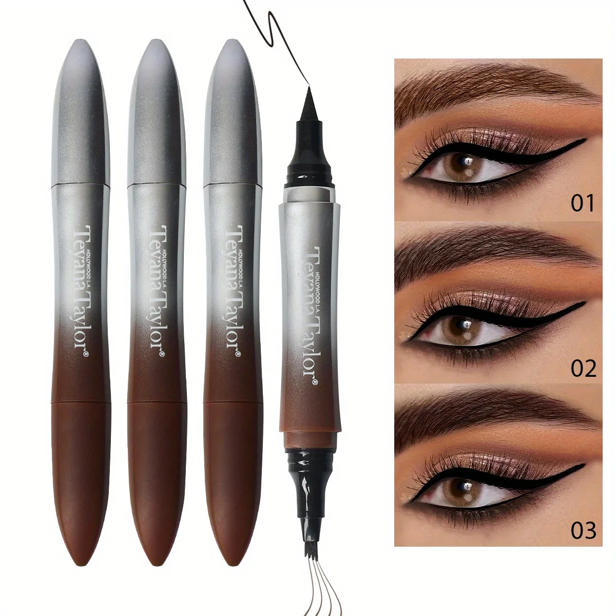 Double-headed four-pronged eyebrow pencil Quick-drying waterproof and sweat-proof wild eyebrow 2in1 eyebrow pencil