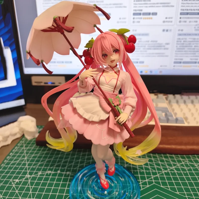 13cm Anime Sakura Regenschirm Hatsune Miku Sakura Kirschblütenfarbene Kleidfigur Miku Modell Statue Deko Sammlerstück Spielzeug Ornament Geschenk