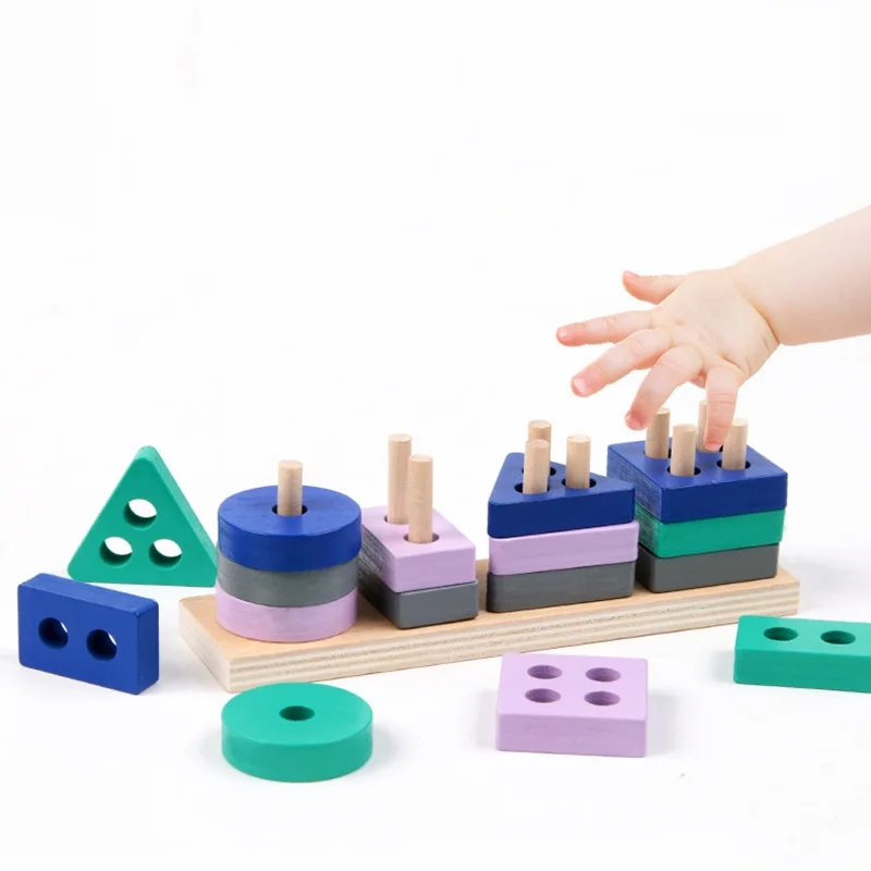 Mini giocattolo Montessori Blocchi di costruzione in legno Giocattoli educativi Macarone Colore Forma di colore Partita Puzzle Giocattoli per ragazze dei ragazzi