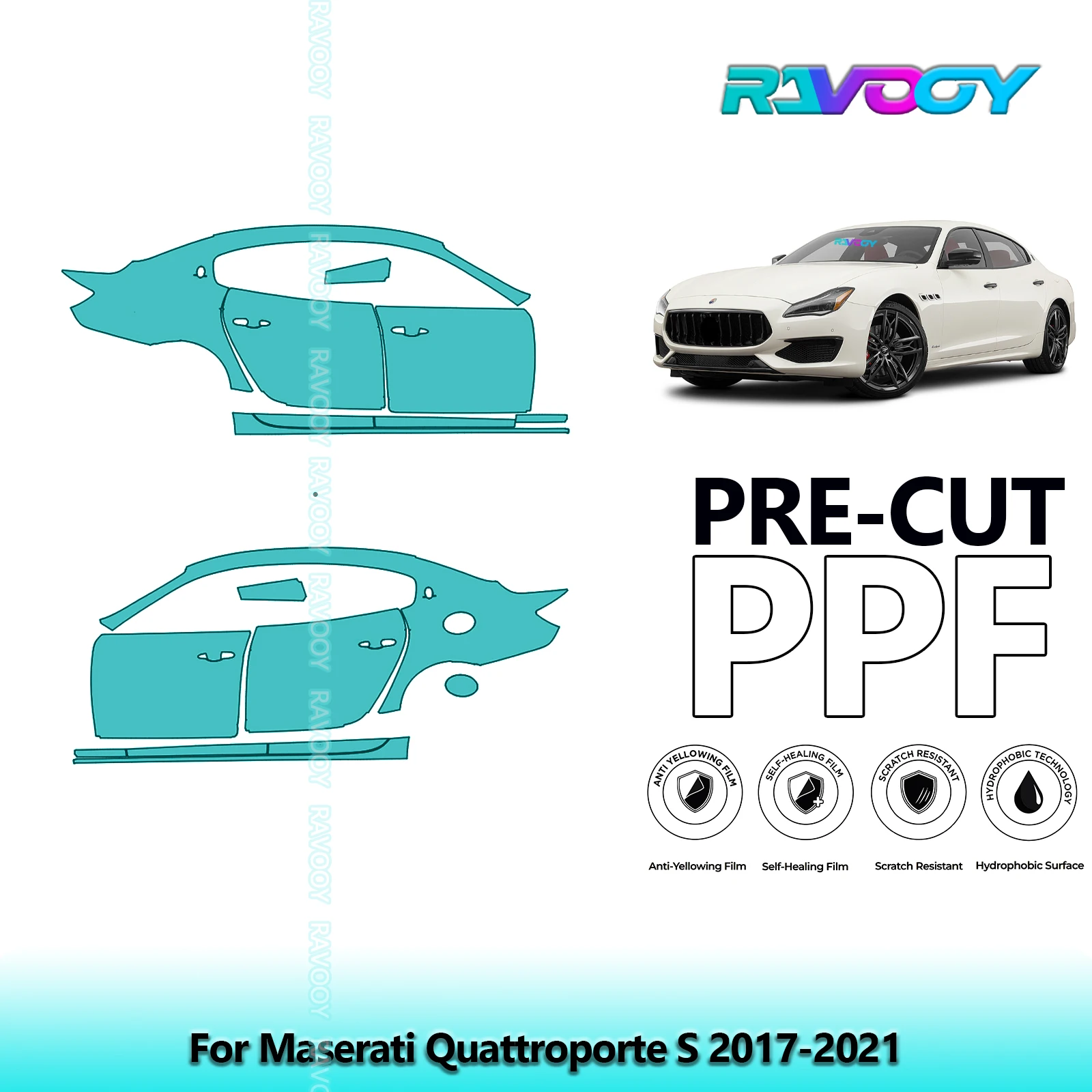 

For Maserati Quattroporte S 2017-2021 8.5mil Clear Matte Pre-Cut PPF Door & A/B Pillar Kit TPU Paint Protection Film Set
