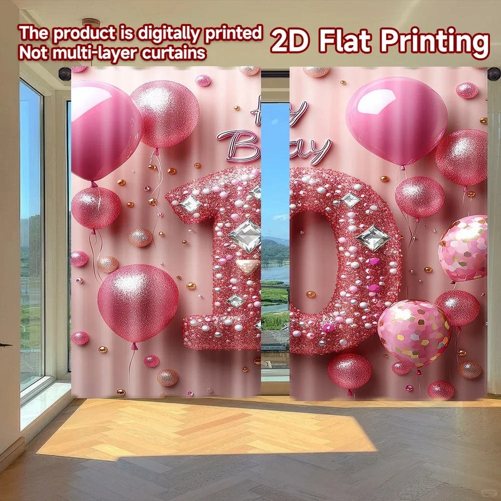 

2D flat printing 2pcs Window Curtains 10th Birthday Celebration Digital Printed Polyester Drapes Party Decorations Use for All