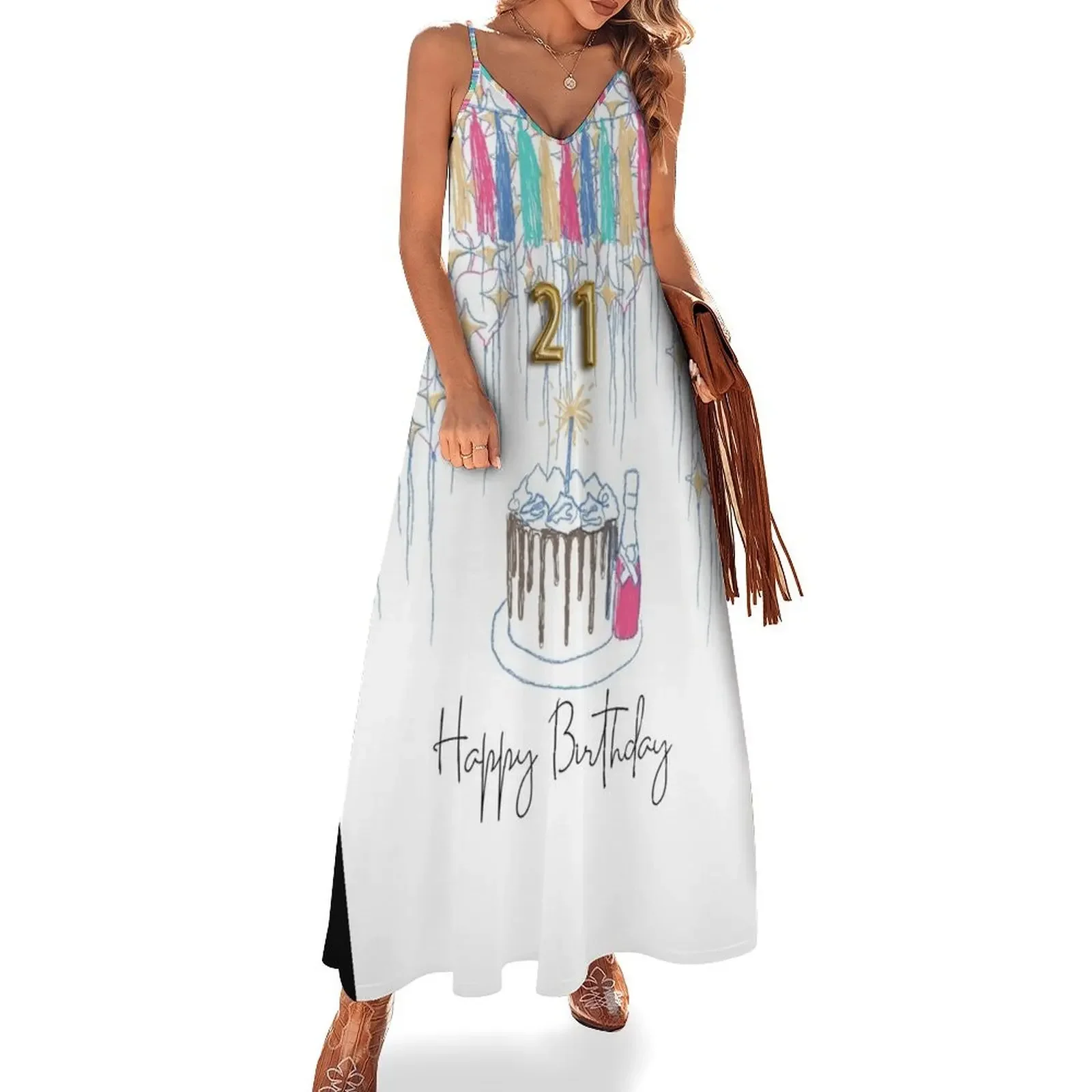 

Copy of Happy 21st birthday 21 Sleeveless Dress elegant women's dresses sale long dress women