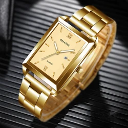 Reloj de pulsera de cuarzo para hombre, cronógrafo de negocios, de acero inoxidable, rectangular, informal, de cuero, a la moda