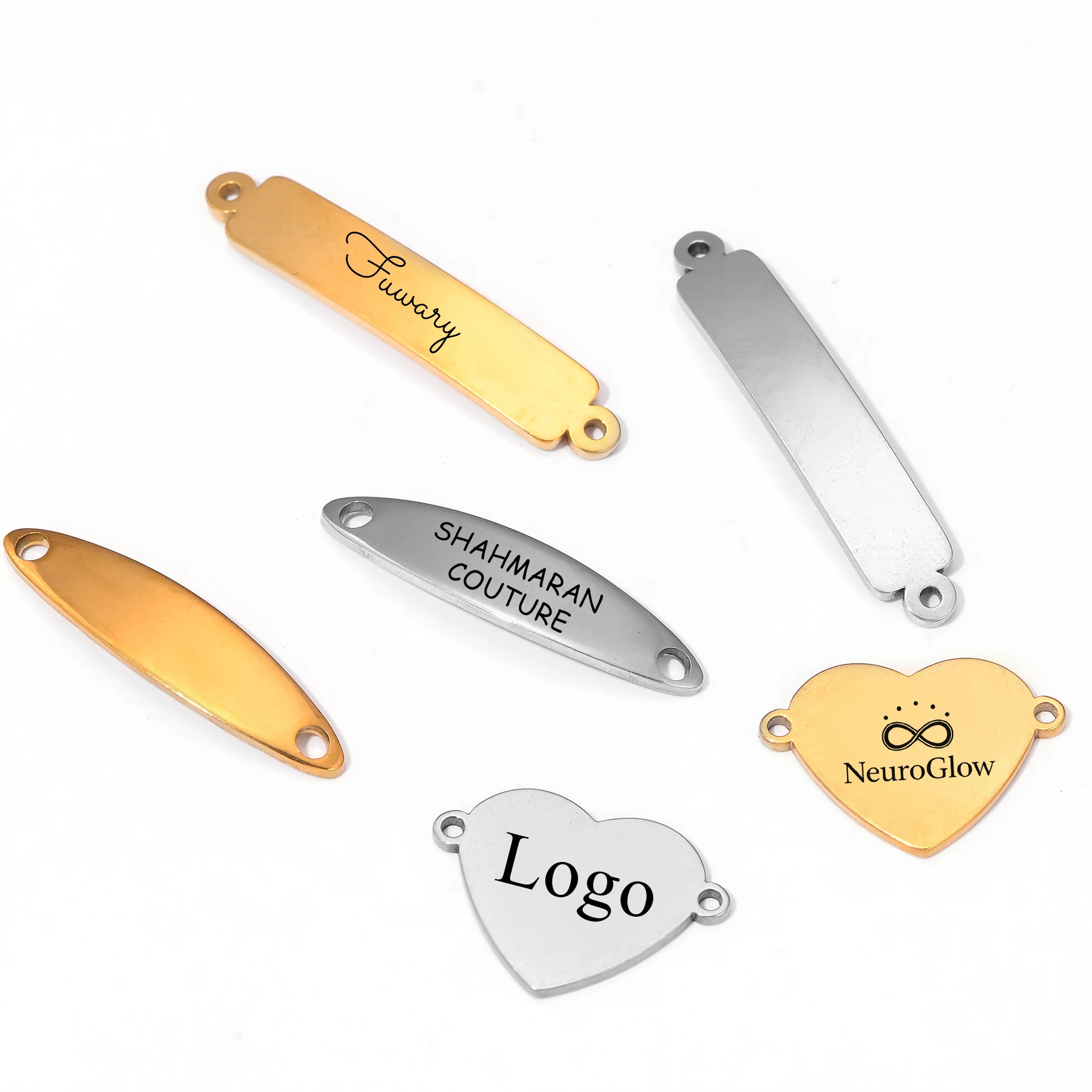

30pcs Personalized Custom Engrave Logo Charms Stainless Steel 2 Hole Tag Connector For DIY Necklace Bracelet Pendant Accessorie