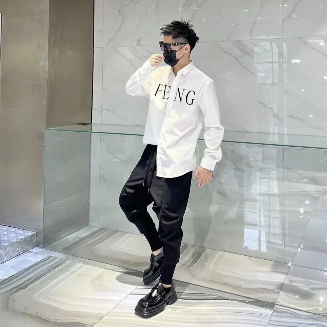 

New European Sle Loose Long Sve irt Men's Thin Pure Color Trendy Casual Youth ular Top Gi Brand arp Collar