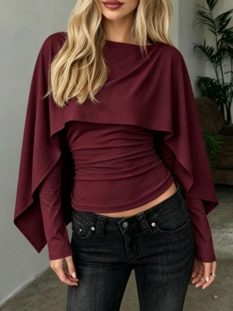 New Fashion Spicy Girl Long Sleeve T-shirt Women's Casual Versatile Two Piece Shawl Cloak Top Pullover Y2k Top Shirts for Women