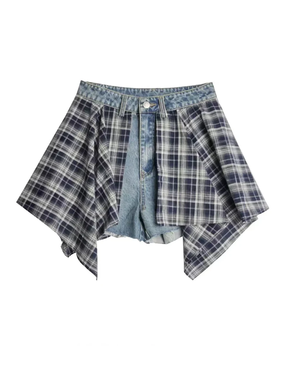 

High Waist A-Line Denim Shorts Women's Summer Loose Fit Straight Leg Wide Leg Pants Retro American Style plus Size