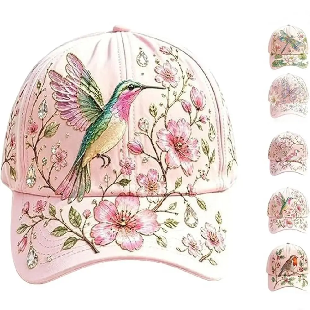 Breathable Garden Morning Cap Adjustable Soft Cotton Sports Sun Hat Animal Pattern Hummingbird Flowers Baseball Cap For Women