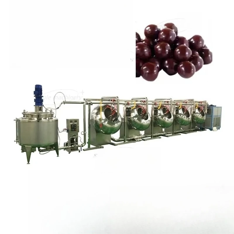 Línea de procesamiento recubierta automática de acero inoxidable personalizada, máquina de recubrimiento de Chocolate con pulverización de granos de cacao, maní, almendras y nueces