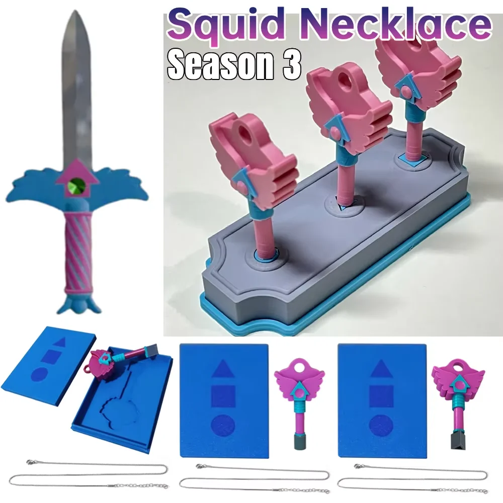 Korean Traditional Game Season 3 3D Printed Cosplay Necklace Squid Keychain For Season 3 TV Fans Collection Gift