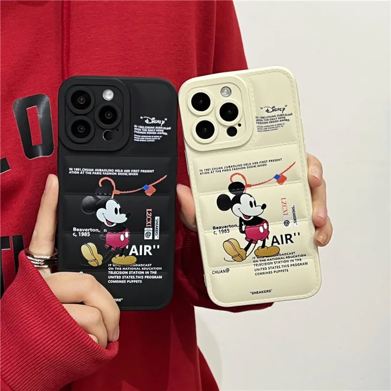 High-grade Down Jacket Coat case for IPhone 13 12 11 14 15 Pro Max X cartoon Mickey Minnie soft Puffer cover