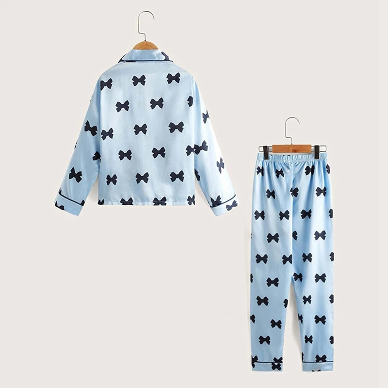 Children\'S Pajamas Set Outfit Silk Casual Wear Family Matching Satin Pajamas Long Sleeve Girls\' Home Wear 2pcs Home Clothes Suit