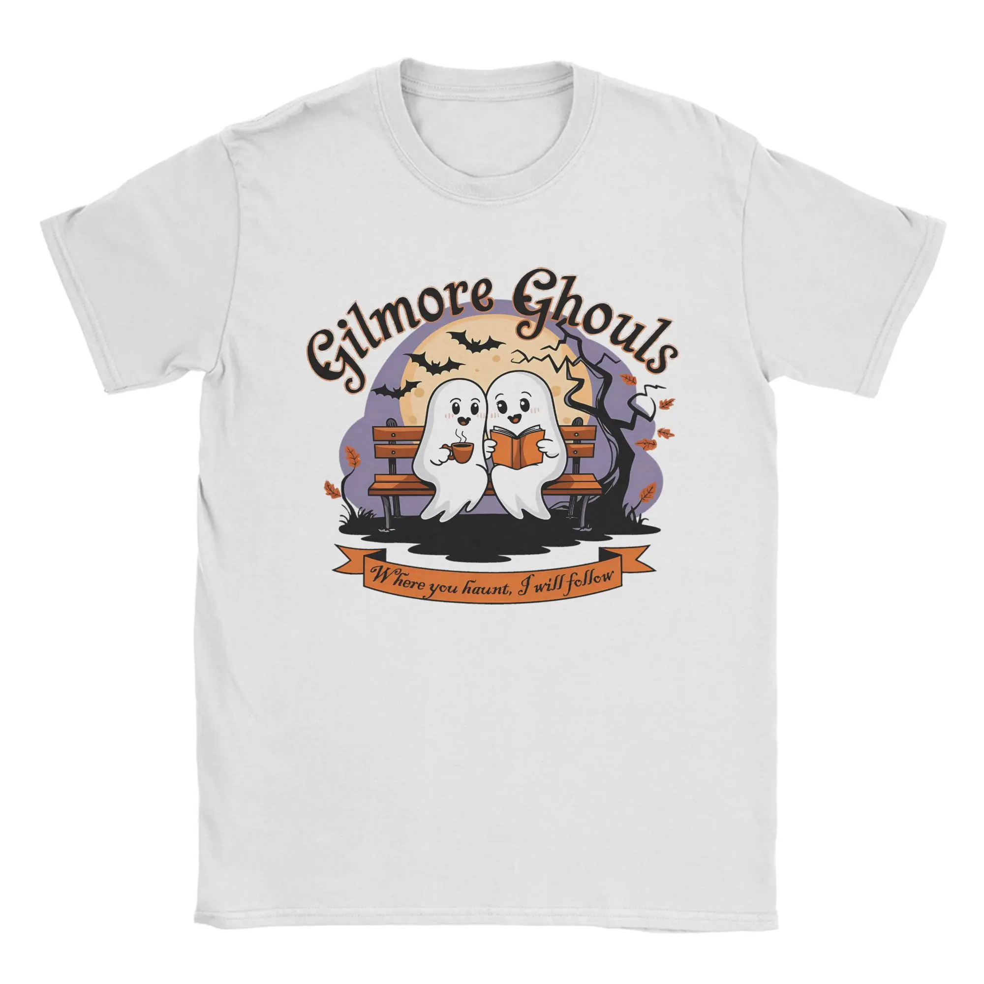 

Мужские футболки Gilmore Ghouls, футболка для отдыха с луной на Хэллоуин, футболка с коротким рукавом и круглым вырезом, футболка из чистого хлопка, идея подарка, топы
