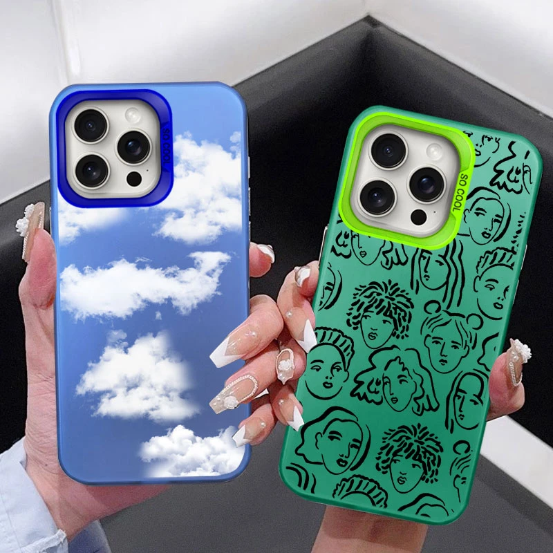 Hot Cute Art Line Painting Case For IPhone 13 14 15 16 Pro Max Plus 13 Mini Shockproof Silicone Fashion TPU Popular Luxury Cover