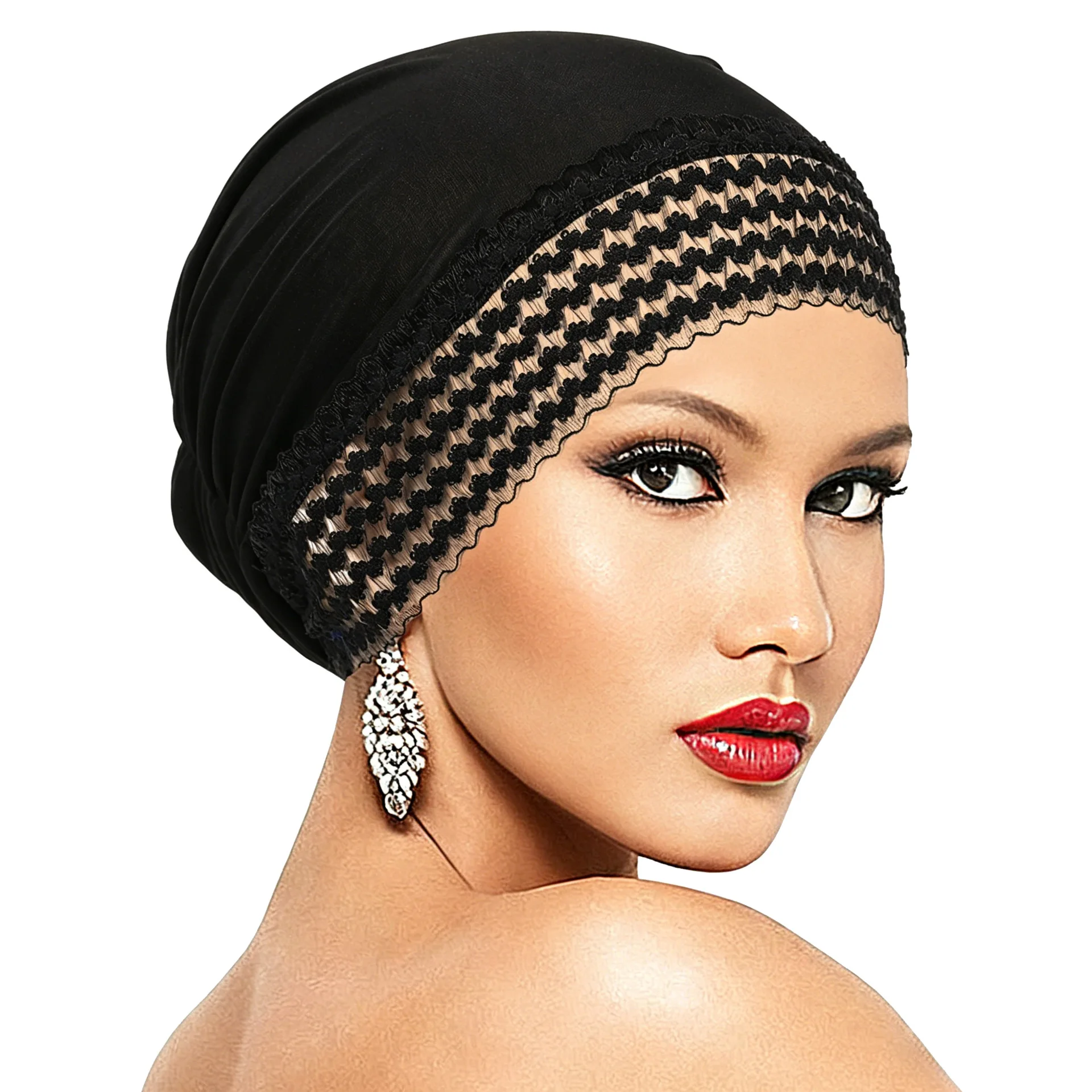 Lace-trimmed undercap with wrap-around design, best-selling high-elasticity fashionable and minimalist headscarf hat