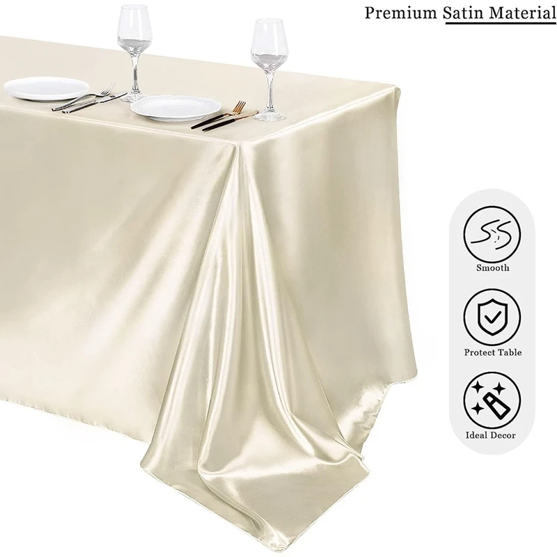 1 Piece Solid Color Rectangular Glossy Satin Table Cloth Color Ding Tablecloth Beige