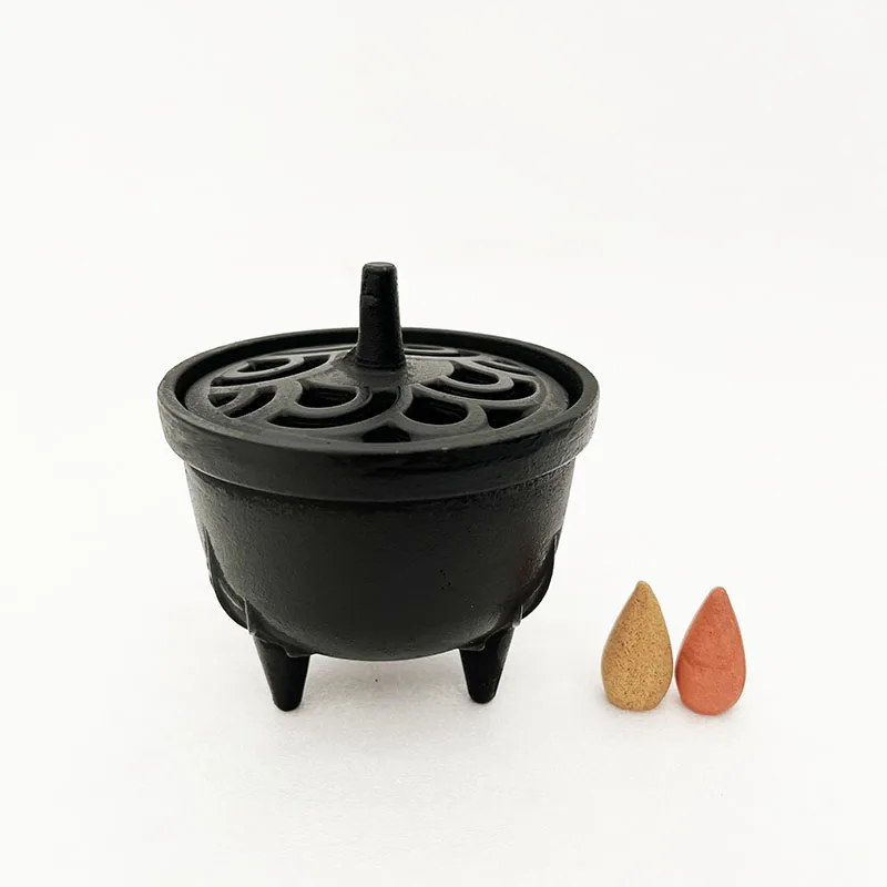 Home Decoration Yoga Meditation Black Sturdy Lotus Shape Cast Iron Incense Cone Sticks Burner Smoke Bowl