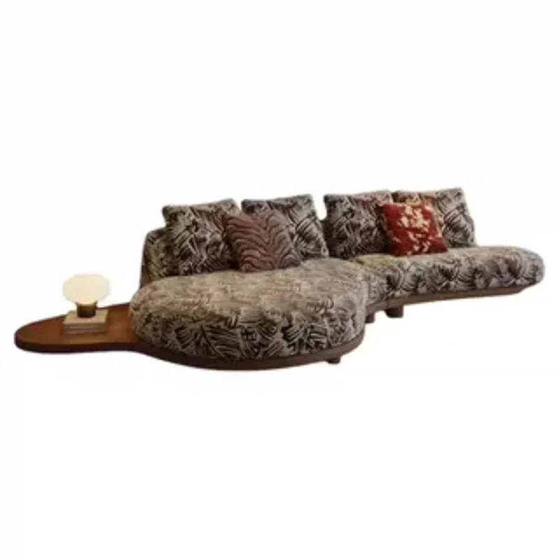 Medieval style platform sofa cotton and linen fabric