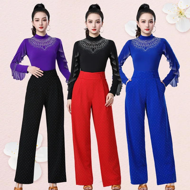 Women's Pants Latin Dance Top Long/Short sleeved Balloom Modern Dancewear Top for Stage Performance Outfit Matching Customized