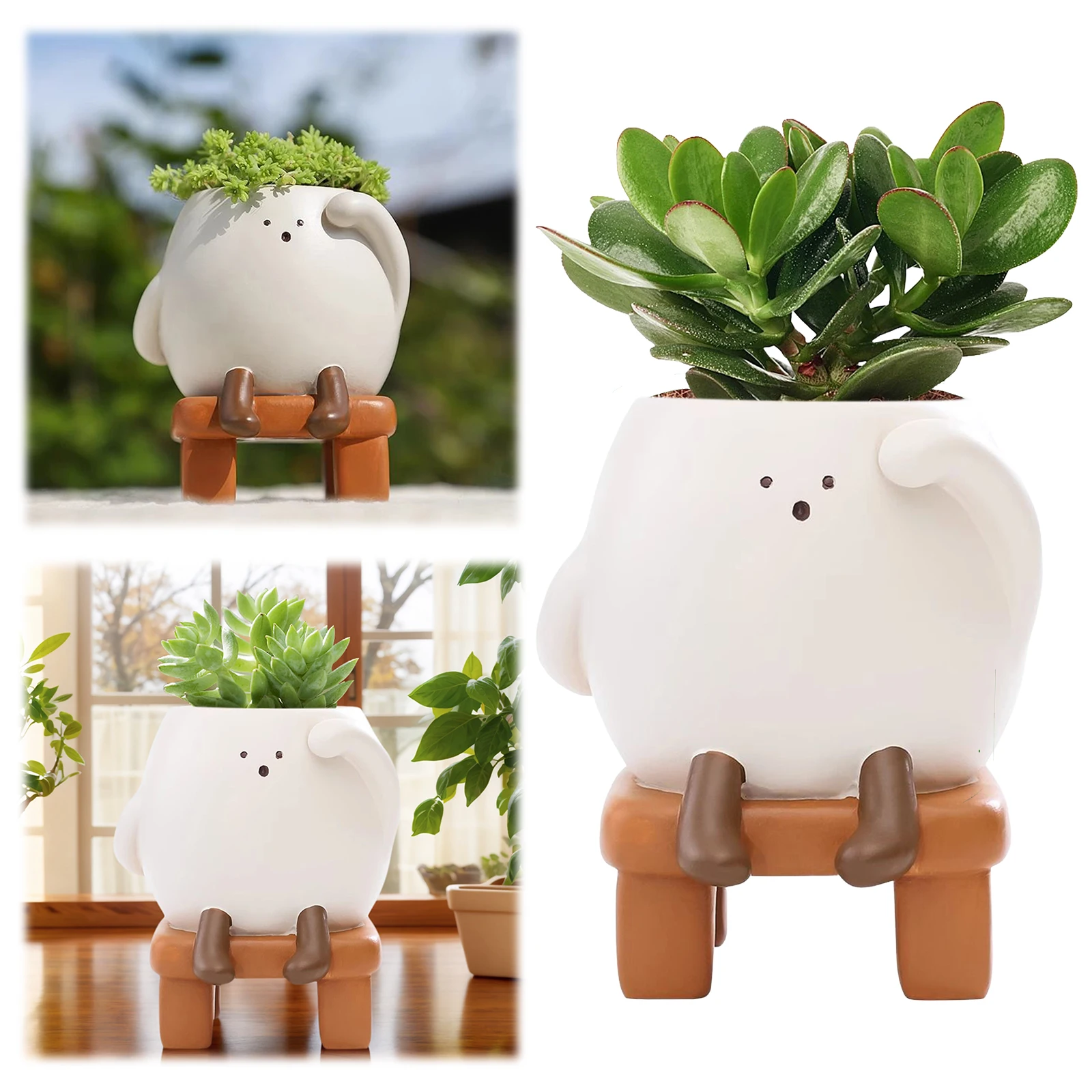 

Цветочный горшок с улыбающимся лицом, износостойкие милые маленькие фигурные цветочные горшки, милый кашпо из смолы, уличные садовые украшения, сочные горшки