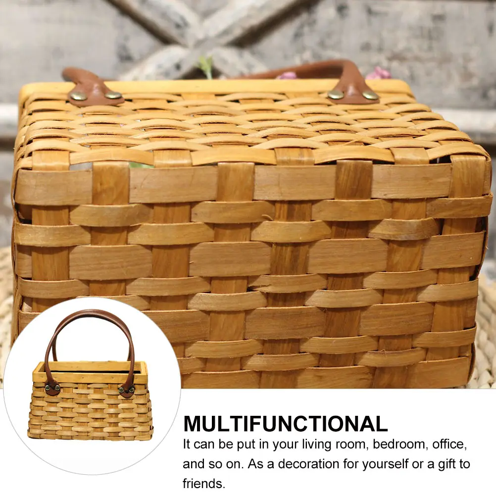 Elegant Wood Chip Flower Basket H Woven Plant Container Storage Basket Khaki Wooden Multi Functional Decorative Rattan