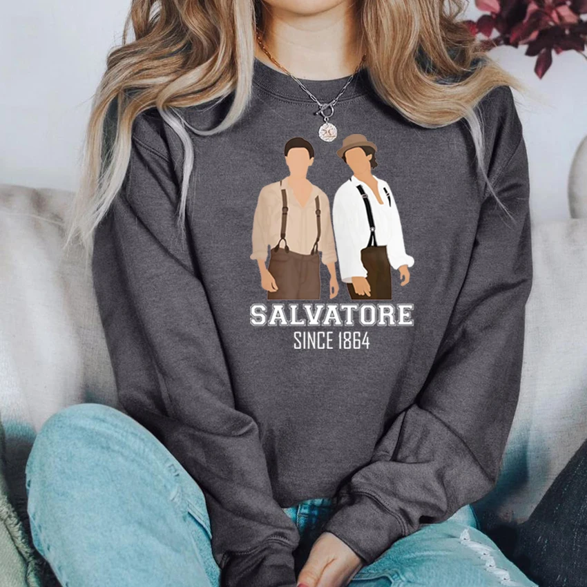 Vampire Diares Sweatshirt Salvatore Brothers Est 1864 Hoodie Damon and Stefan Brothers Graphic Pullover Mystic Falls Sweatshirts