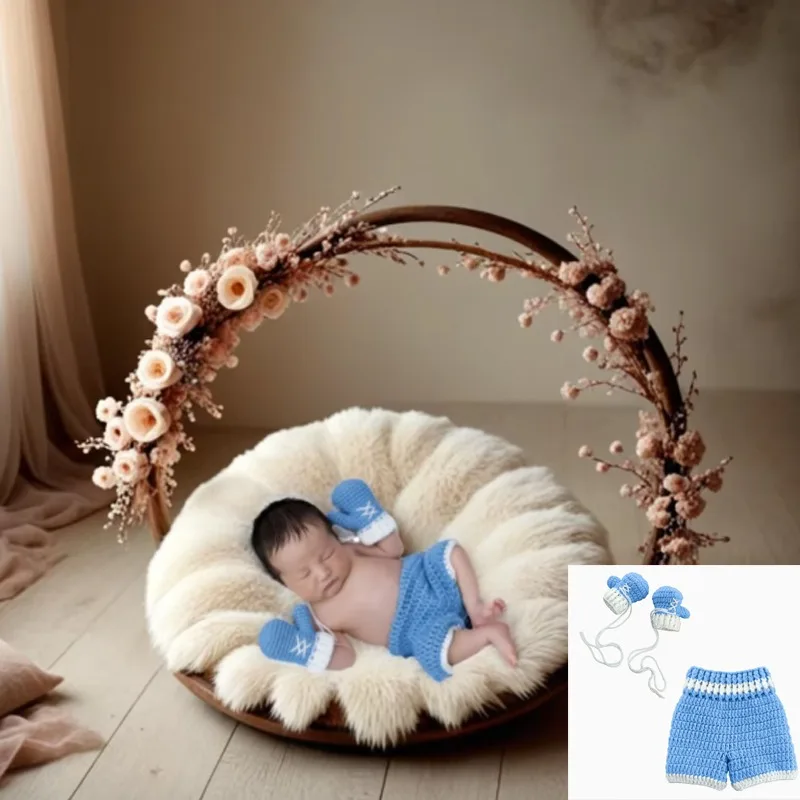 Newborn Baby Photography Shoot Outfits Cute Boxing Style Crochet Costume Glove Pants for Girl Boy Photo Props Unique Shower Gift