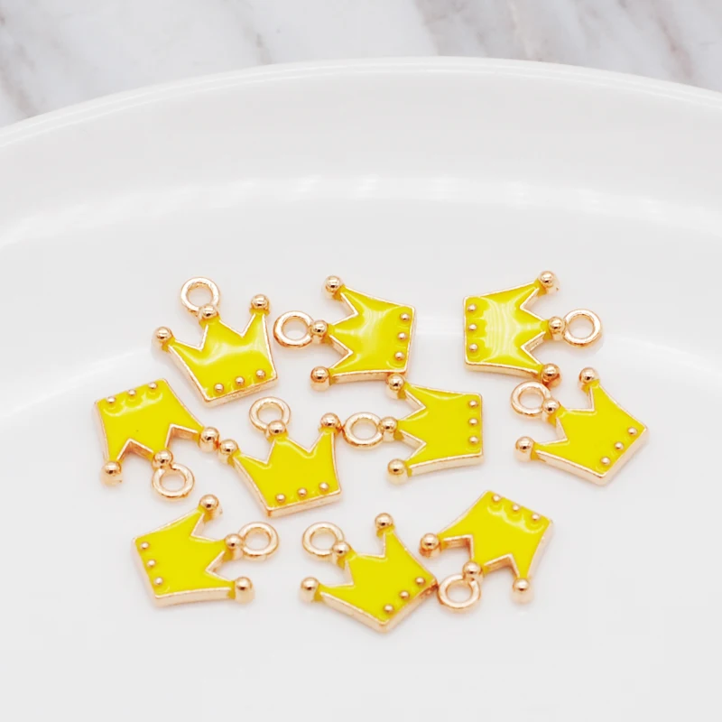 30pcs/pack 11*12mm Gold Color Tone Crown Shape Charm Pendants Alloy Metal Enamel Charms for DIY Jewelry Making