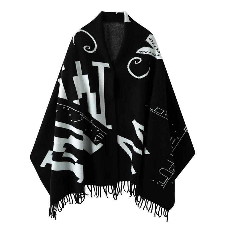 180*65cm Autumn Jacquard Shawl100%Merino Wool Female Fringed Shawl Scarf Women Knitted Warm Elegant Temperament Long Thick Shawl