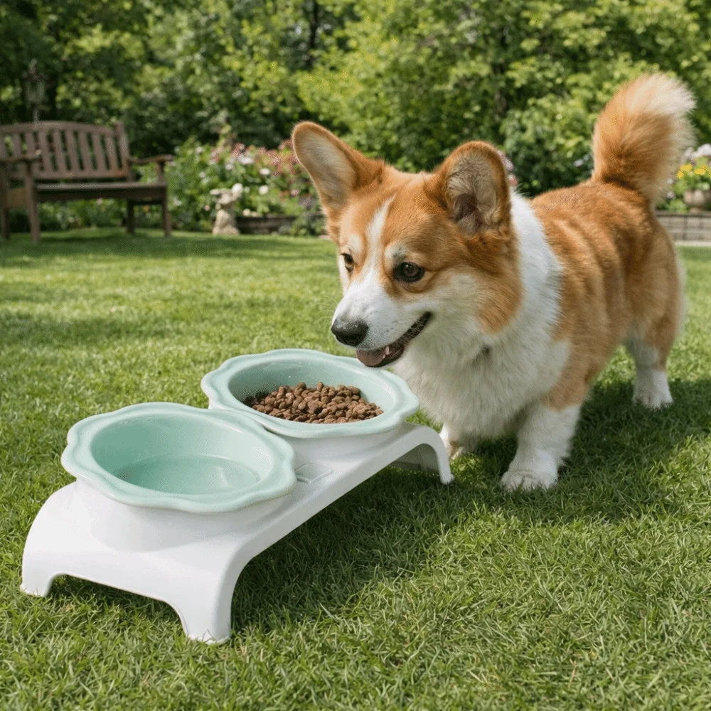 

Нескользящие керамические двойные миски для кошек, съемные, в форме цветка, для кормления питомцев, с защитой от опрокидывания, для защиты шейного отдела позвоночника