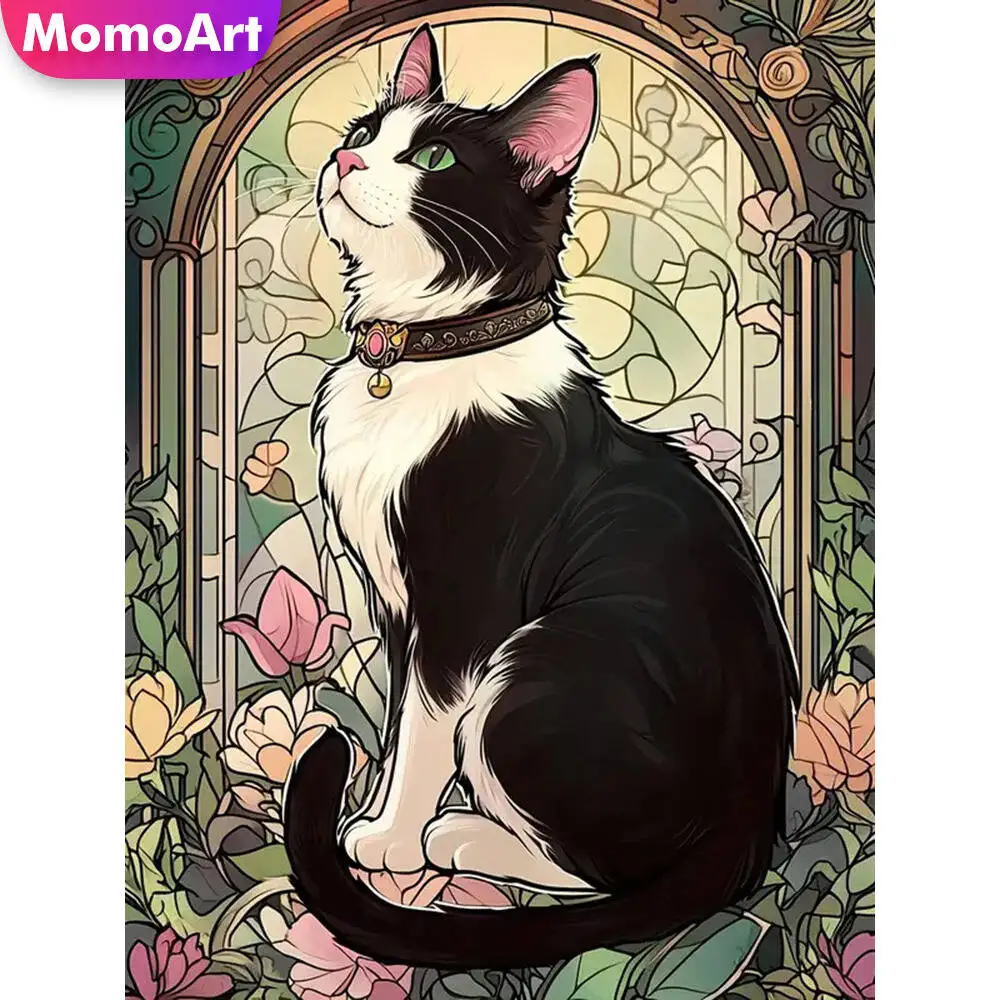 Momoart Katze Diamant Malerei Tier bunte Diamant Mosaik Bild Strass Mond Wand Dekor