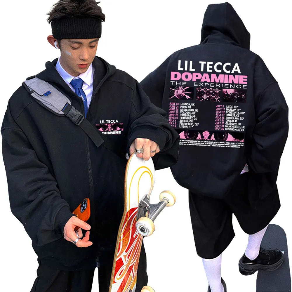Rapper Lil Tecca Lil Tecca Dopamine The Experience Tour 2025 Zipper Hoodie Men Women's Hip Hop Fashion Oversized Zip Up Jacket