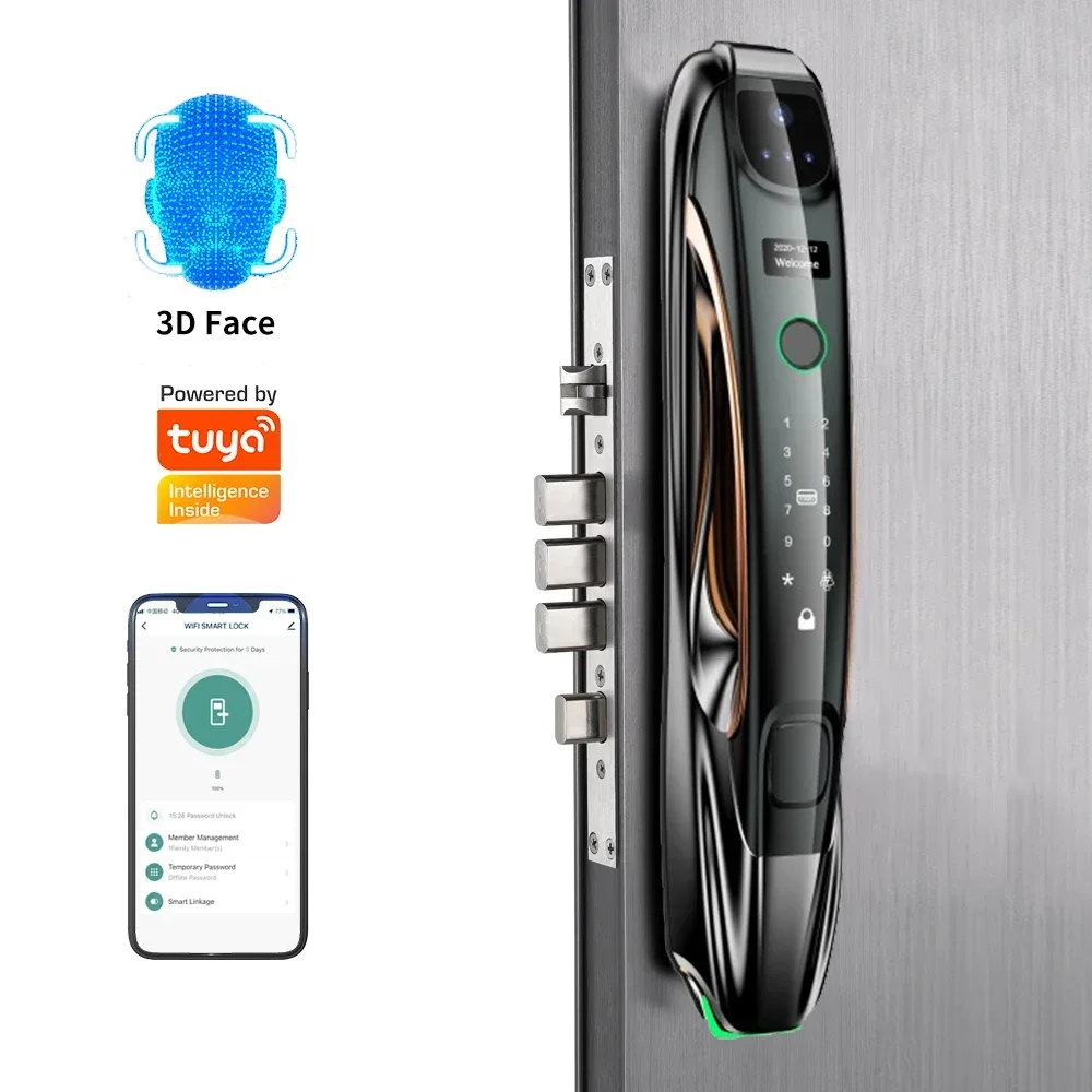 005multi função câmera de segurança fechadura da porta inteligente tuya wifi cartão senha acesso remoto bloqueio reconhecimento facial