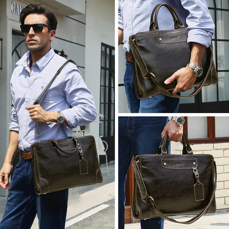 Valigette in vera pelle rigide per uomo Borse di lusso Valigetta per laptop Borse Borsa a tracolla per computer da ufficio da 14 pollici
