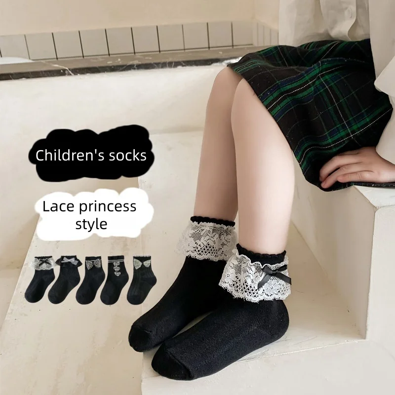 

Girls Ankle Socks Spring Lace Bow Cotton Breathable Princess Fashion Socks Trendy Girls 3-10Y Outerwear Socks