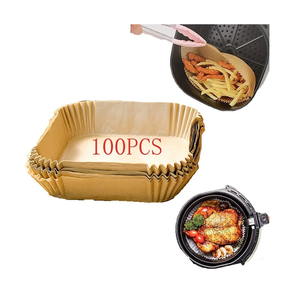 100Pcs Air Fryer Paper Liner, Non-Stick Disposable Air Fryer Liners, Square Paper, Parchment Paper for Baking