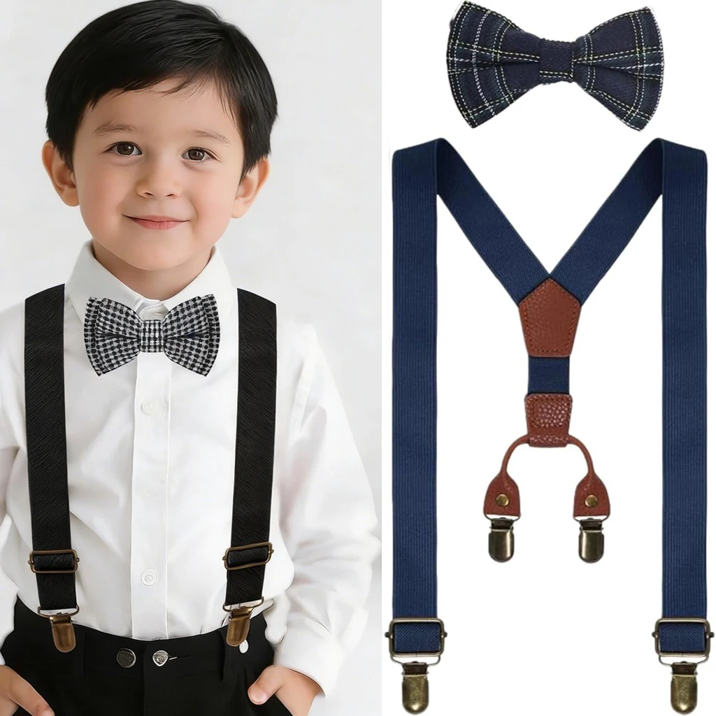 

Boys Suspenders and Bow Tie Set Kids Fashion Suspenders and Pre-Tied Bow Tie Adjustable Elastic Kids Wedding Party Picture Day
