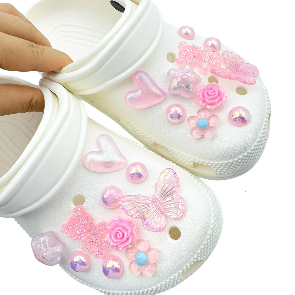 20PCS Shoe Charms Set Accessories Hole Shoe Buckle Pink Butterfly Bear Heart ABS Shoe Decorations for Sandals Beach Bag DIY Gift