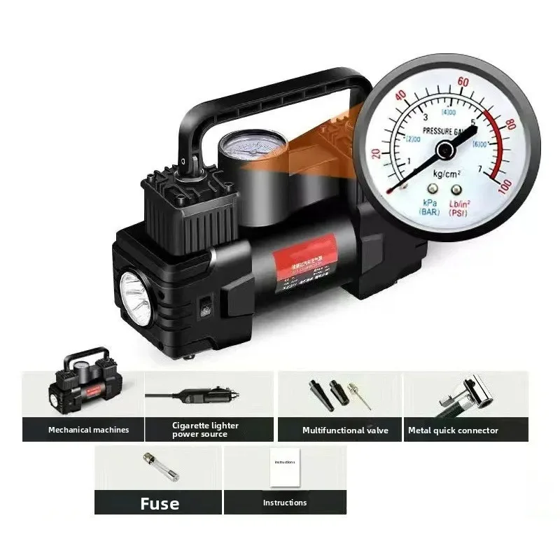 

12V 100-150PSI Duty Car Tire Inflator - Dual Cylinder Mini Electric Air Pump with LED Emergency Inflatable Compressor ﻿