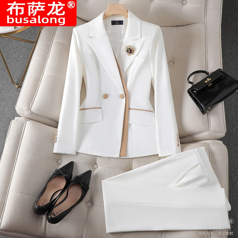 Professional women's fashion white suit set, high-end formal business attire, workwear for interviews, office worker uniforms fo