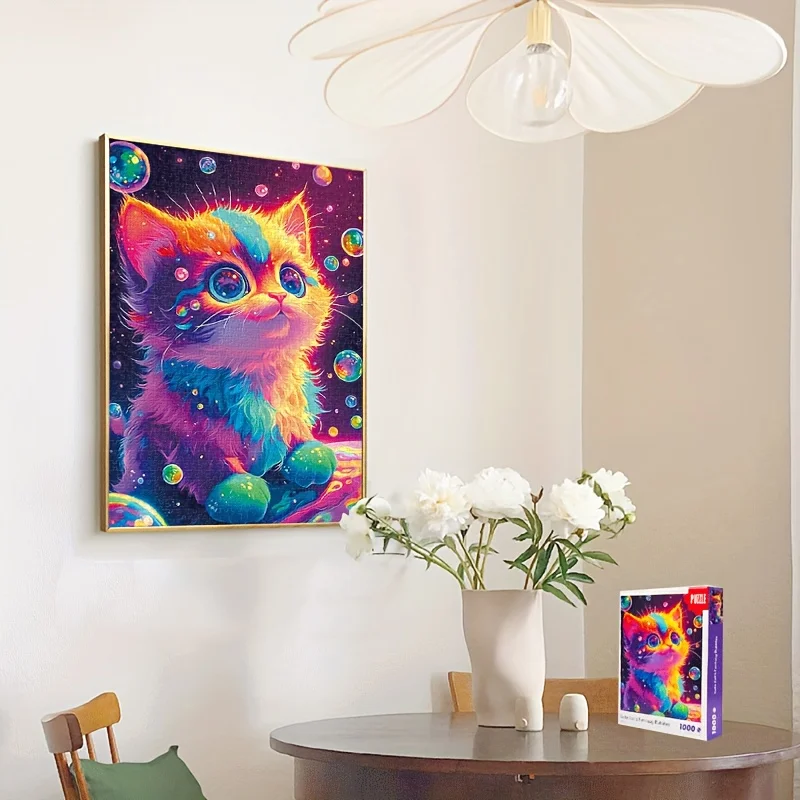 

Рождественские подарки для взрослых, 1000 шт. Пазл - красочные мечтательные кошки в пузырьках, готовый размер 70x50 см (27,5x19,7 дюймов)