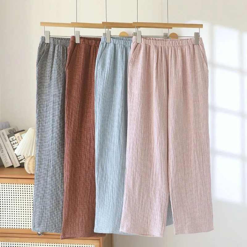 2026 autumn and winter new couple sleeping pants 100% pure cotton four layer gauze men's and women's home oversized pants
